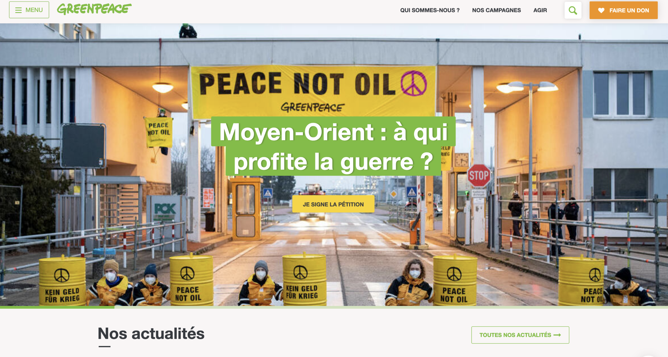 Blog d'entreprise Greenpeace - exemple organisation non-profit contenu militant